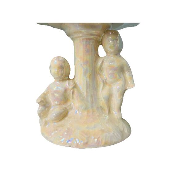 Vintage Soap Dish Iridescent Pearl White 2 Children Glazed Pedestal Holder - Picture 3 of 11